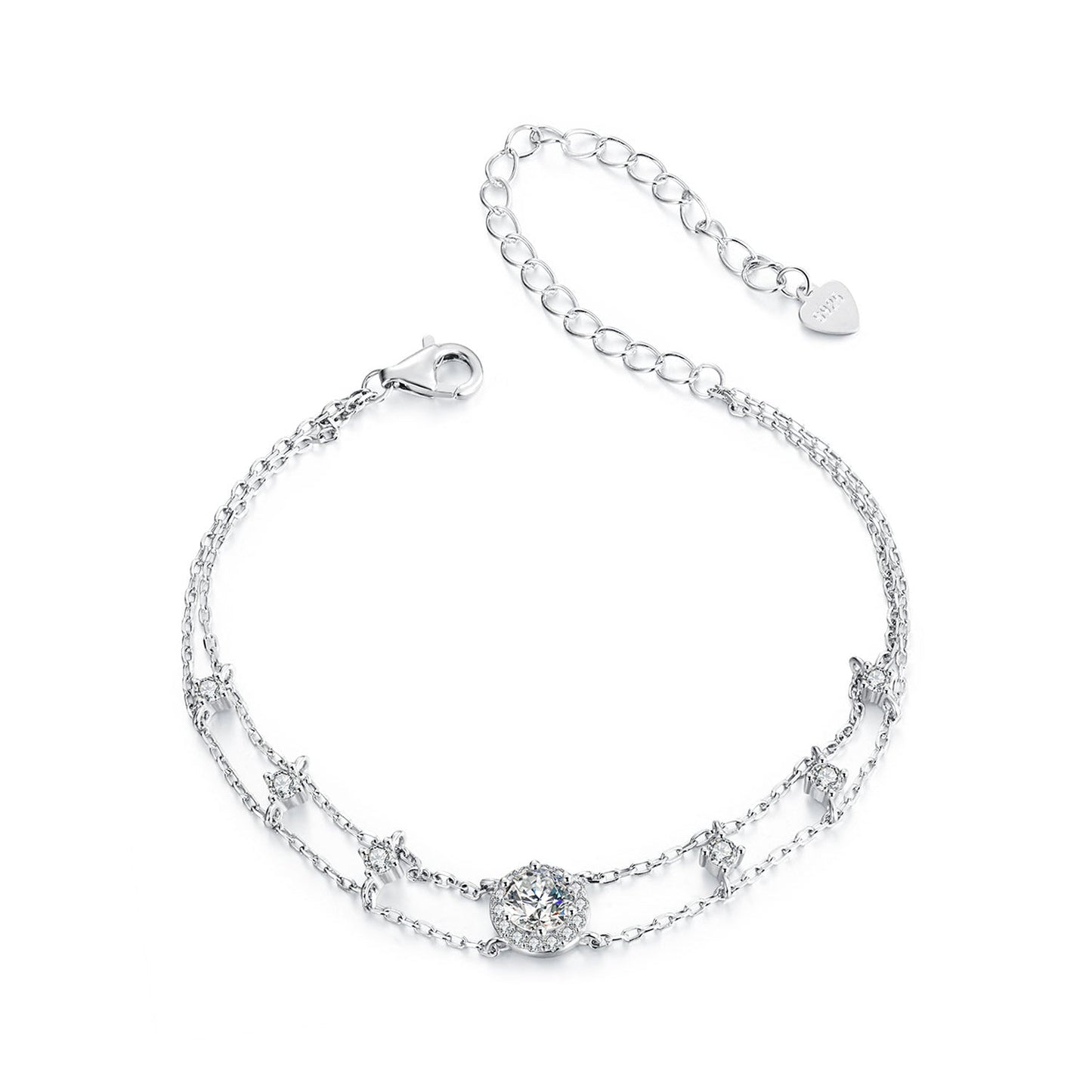 925 Sterling Silver 5.0mm Moissanite Bracelet with CZ and White Gold Plating for Women