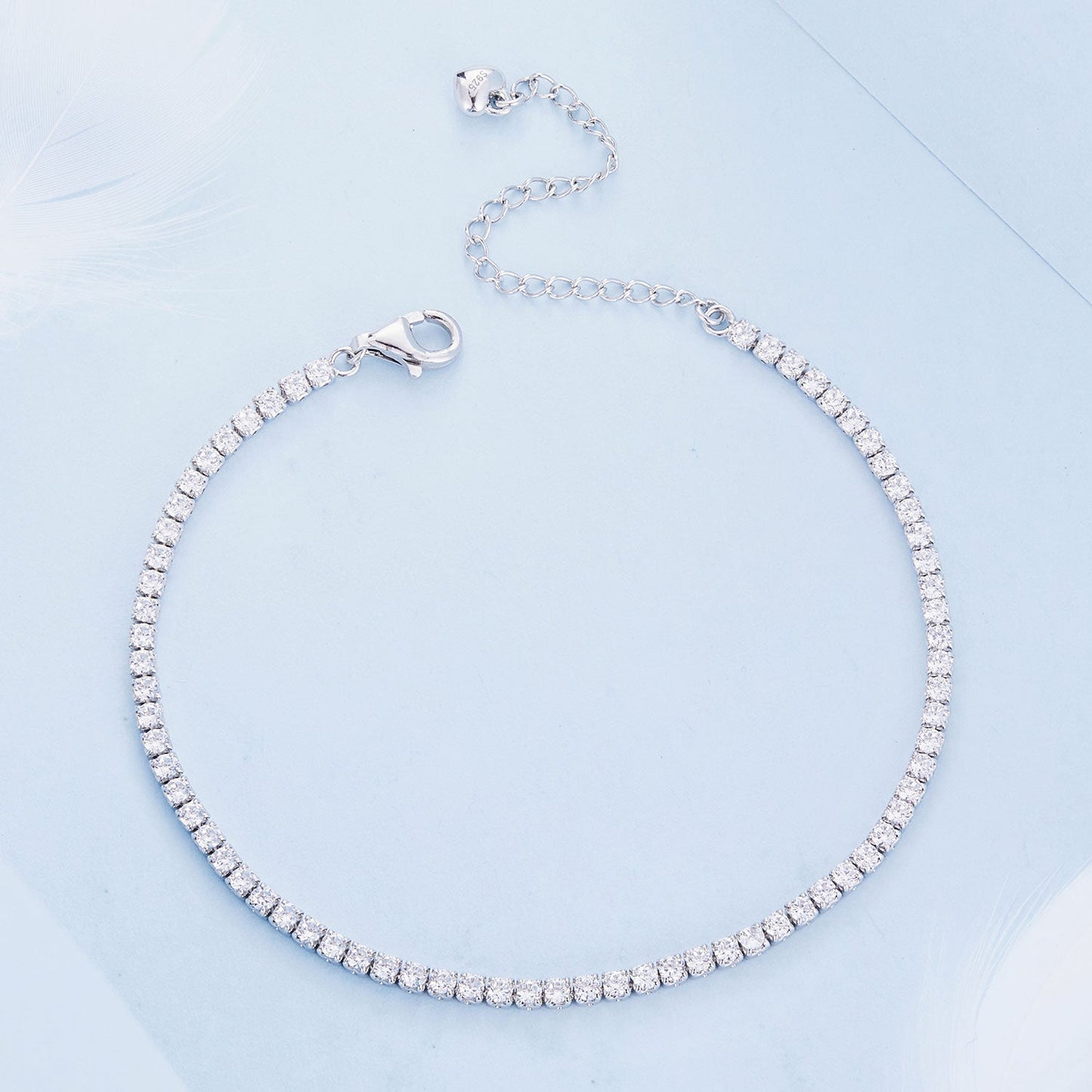 925 Sterling Silver Pavé Setting Bracelet with CZ for Women - Adjustable 18+5cm