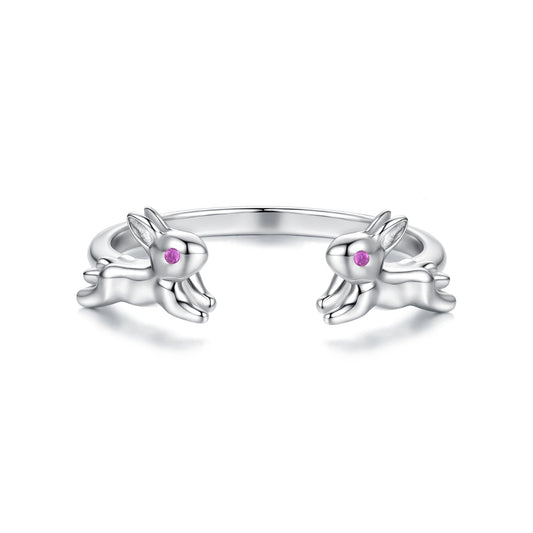 925 Sterling Silver Rabbit Ring with Pavé Setting CZ in White Gold for Women