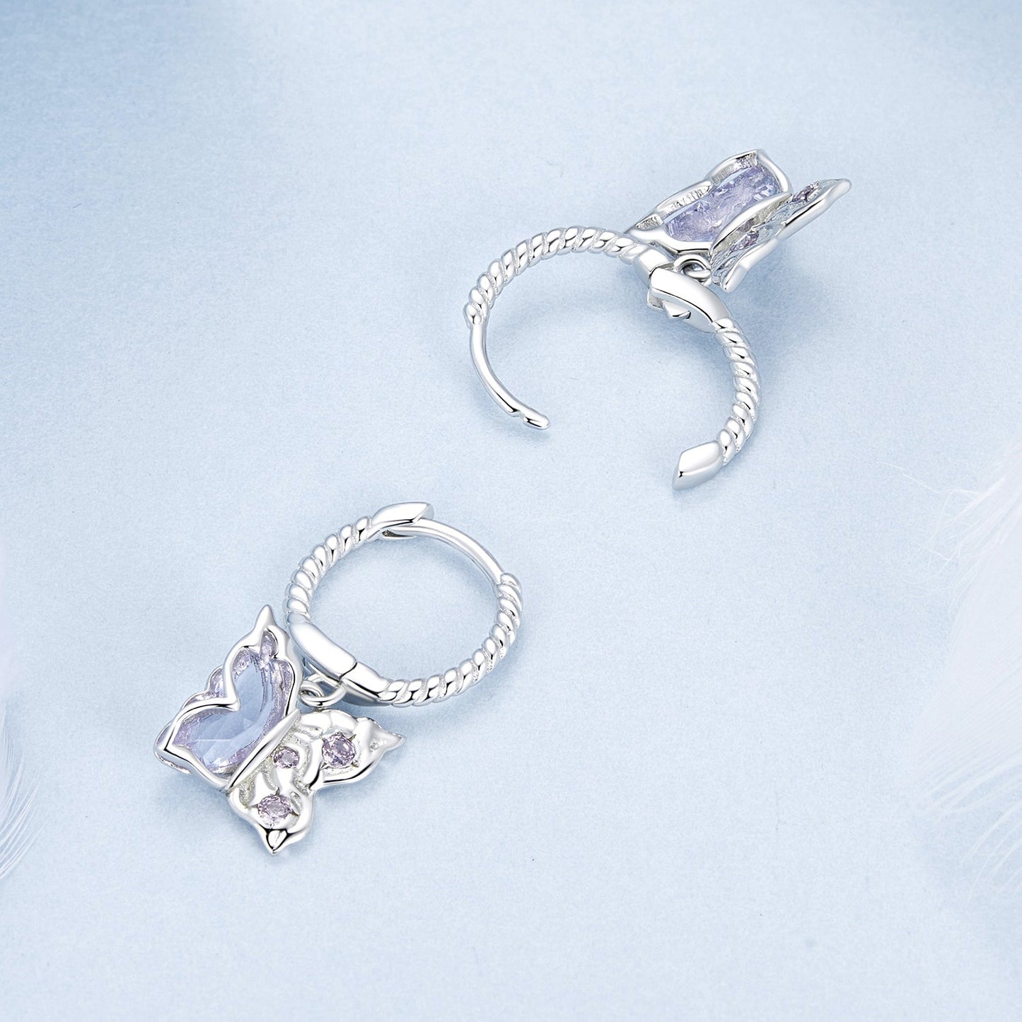 925 Sterling Silver Earrings with Pavé Setting CZ and Transparent Glass for Women