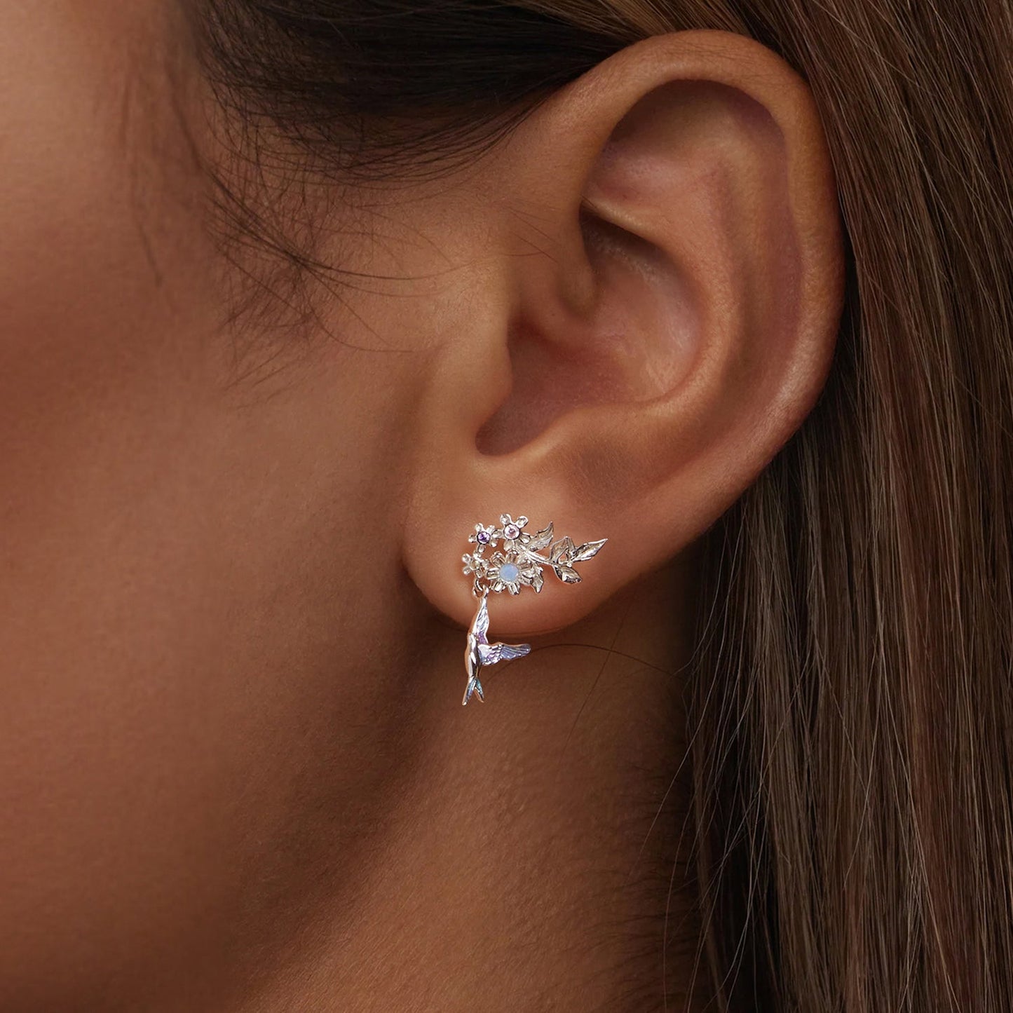 925 Sterling Silver Earrings with Nano Opal Stone and White Gold Plating