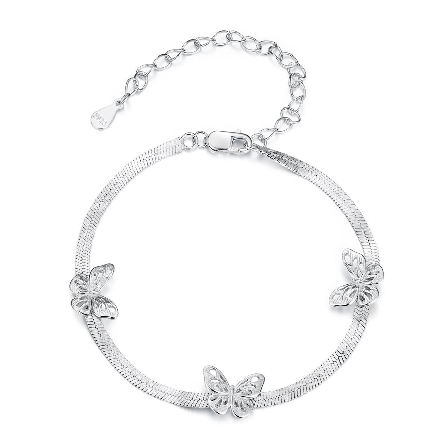 925 Sterling Silver Plated White Gold Adjustable Bracelet for Women