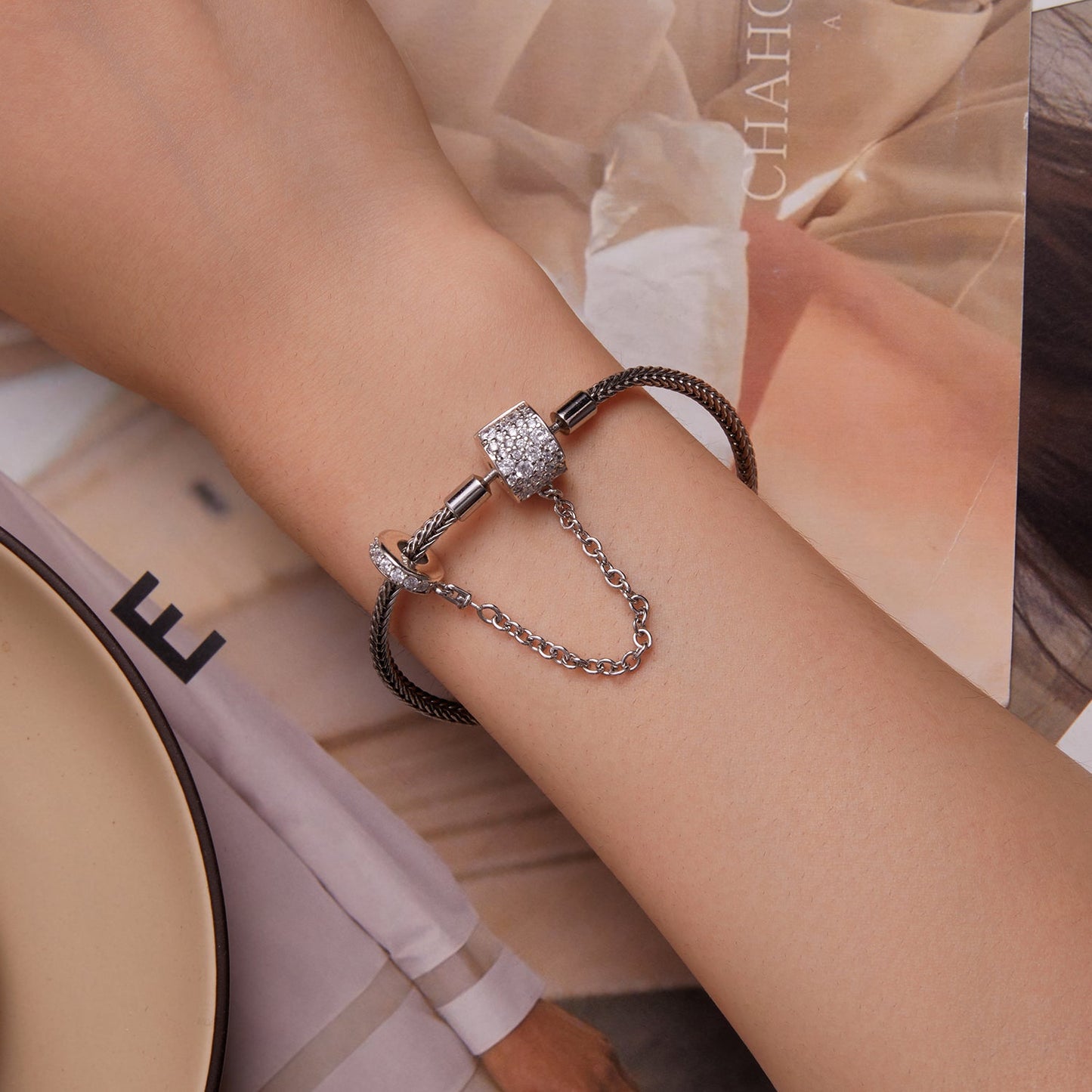 925 Sterling Silver Bracelet 17cm with Pavé Setting CZ for Women
