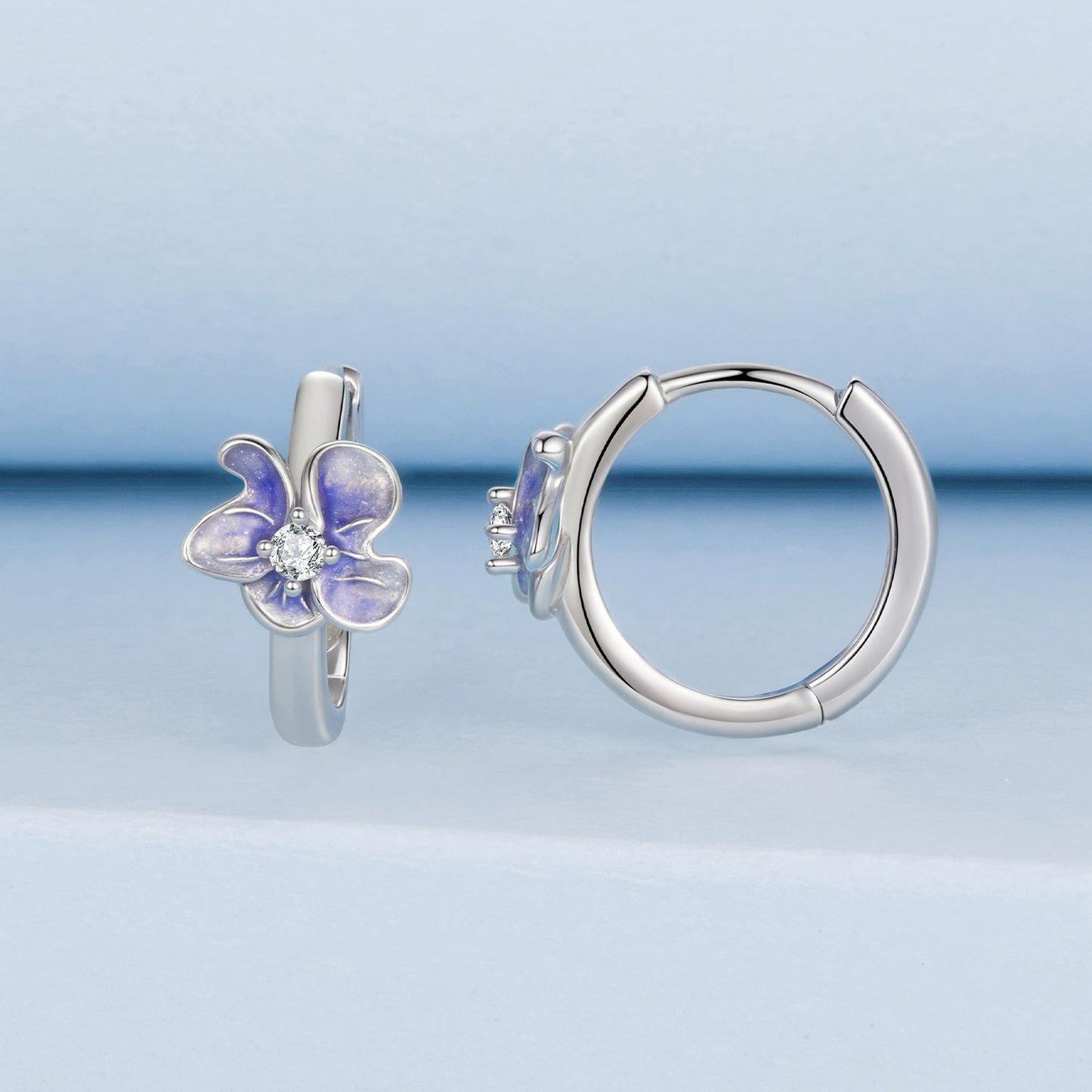 925 Sterling Silver White Gold Plated Enamel CZ Hoop Earrings for Women