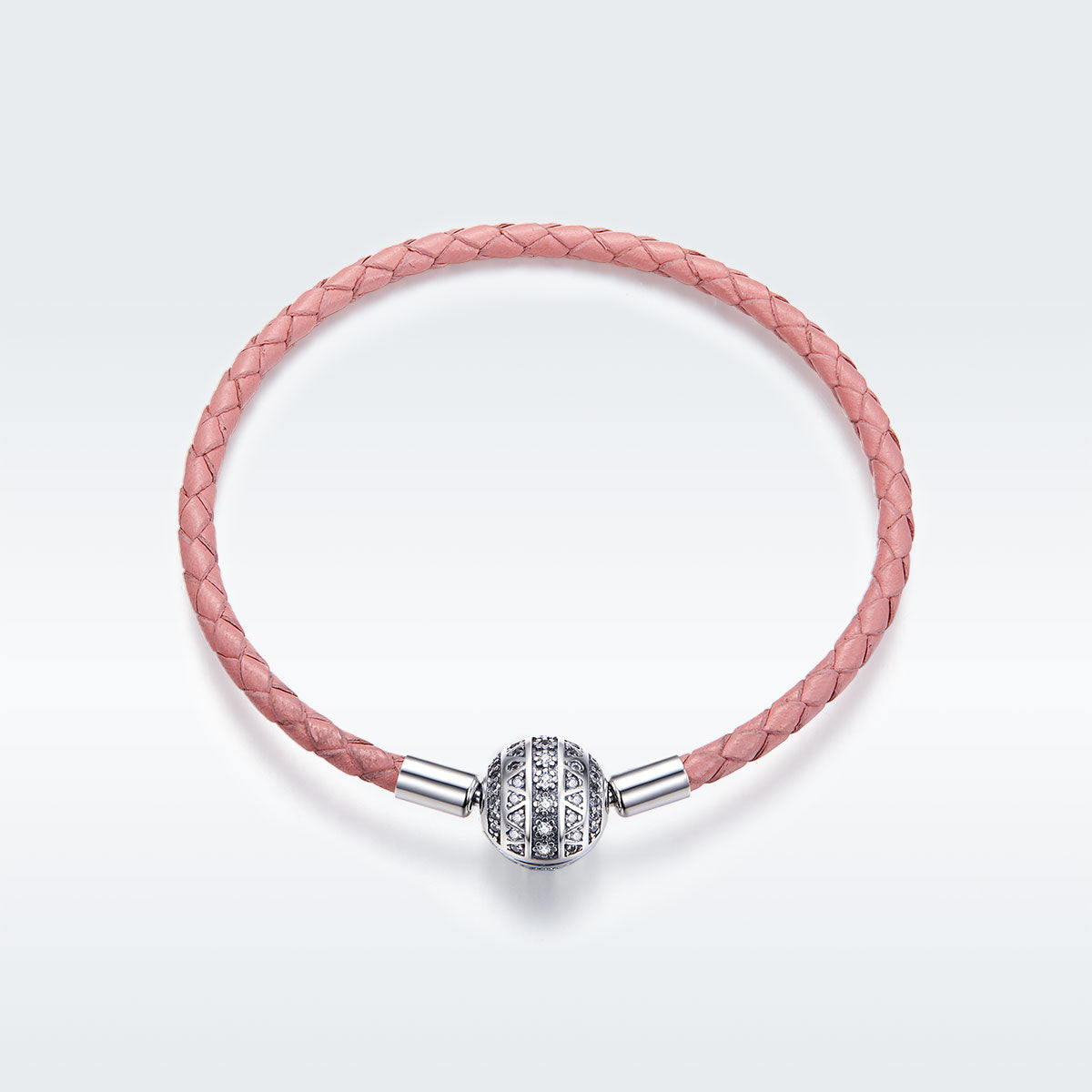 925 Sterling Silver Pavé Setting CZ Bracelet with Genuine Leather for Women