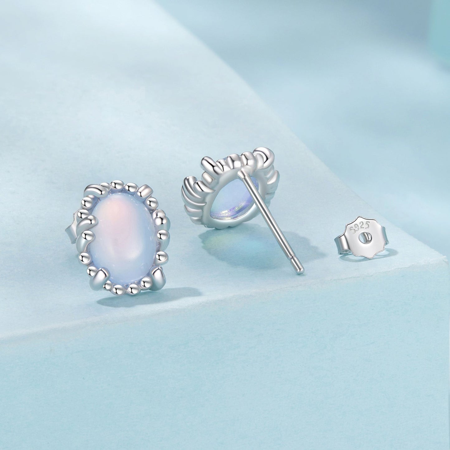 925 Sterling Silver Earrings for Women with Transparent Glass, 1.0*0.9cm