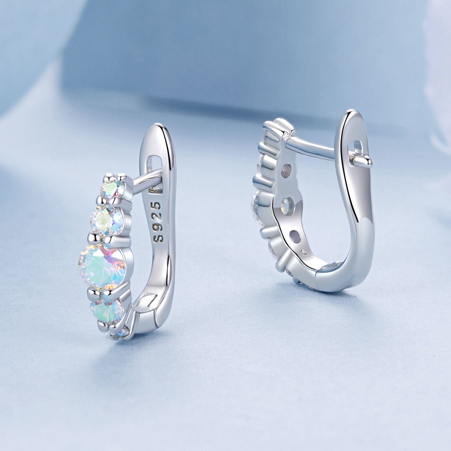 925 Sterling Silver Earrings with CZ in Pavé Setting, 12x3mm, for Women