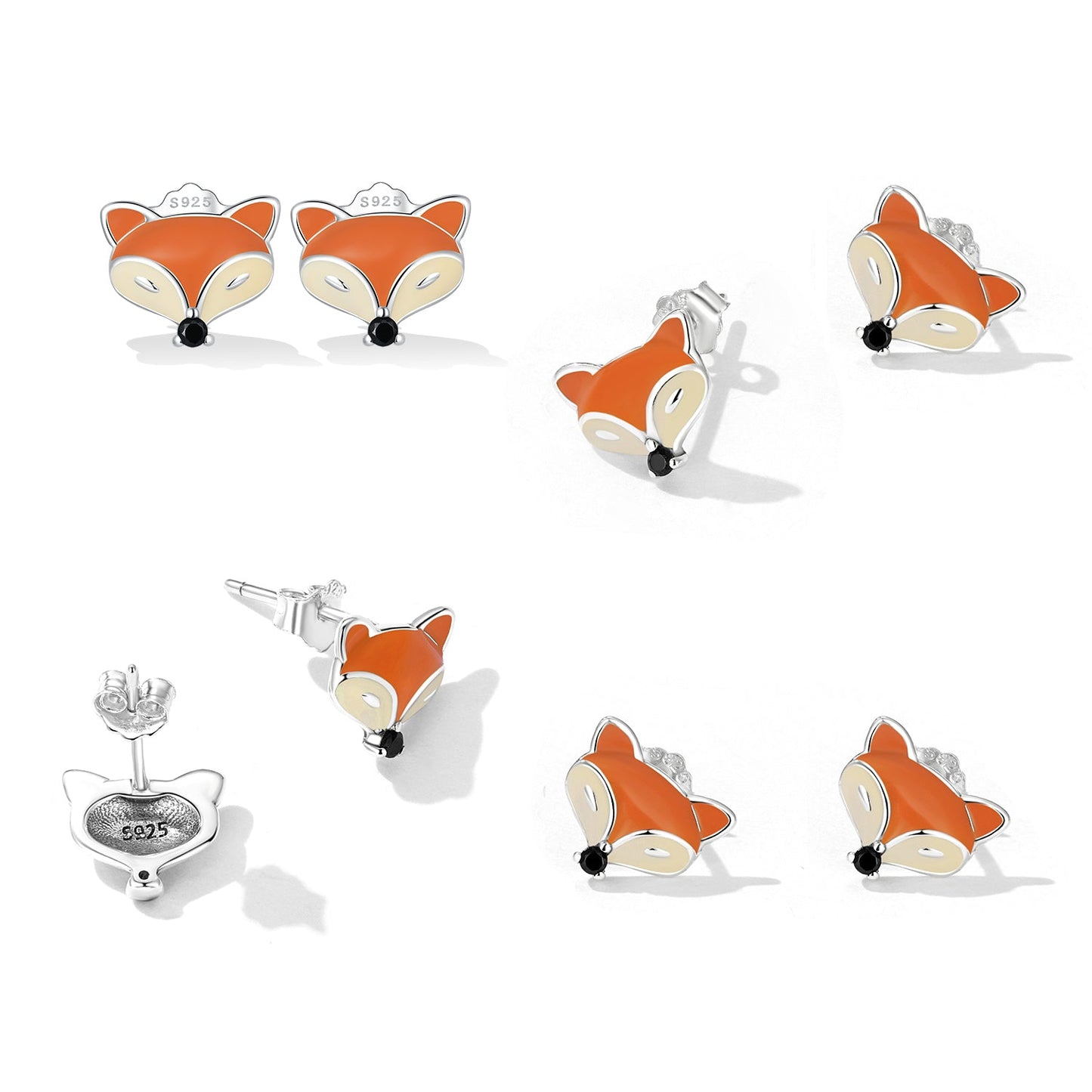 925 Sterling Silver Earrings with Pavé Setting and Enamel Process, Oxidized, 0.7*0.9cm for Women