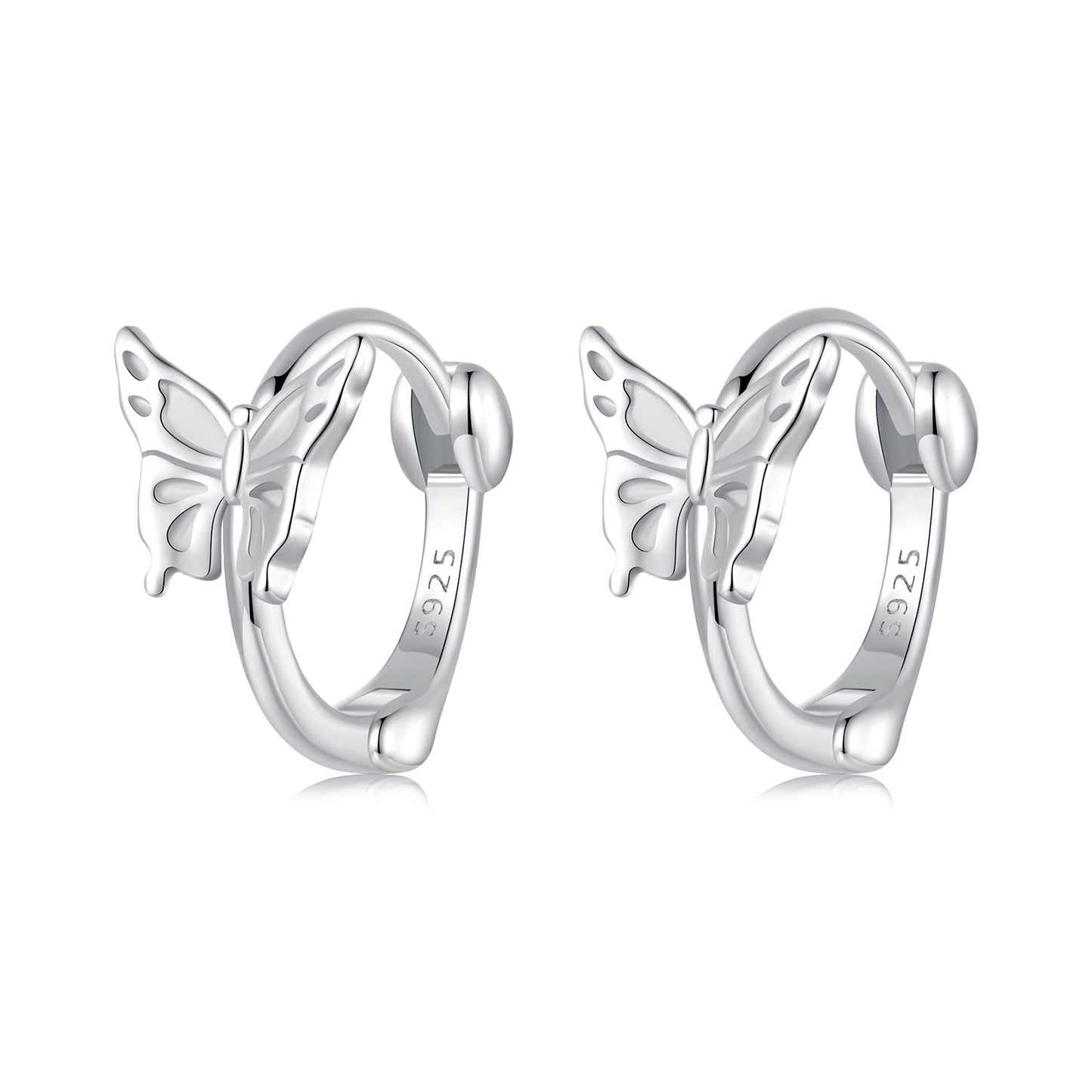 925 Sterling Silver Earrings with White Gold Plating, 1.1x0.7 cm, for Women