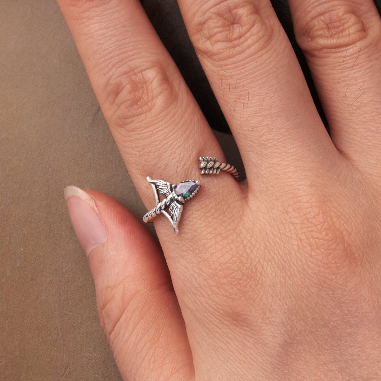 925 Sterling Silver Oxidized Glass Ring