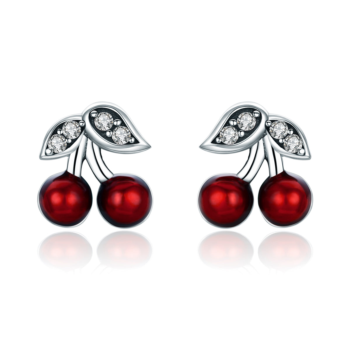 925 Sterling Silver Earrings with CZ & Enamel, 0.9x0.8cm, for Women