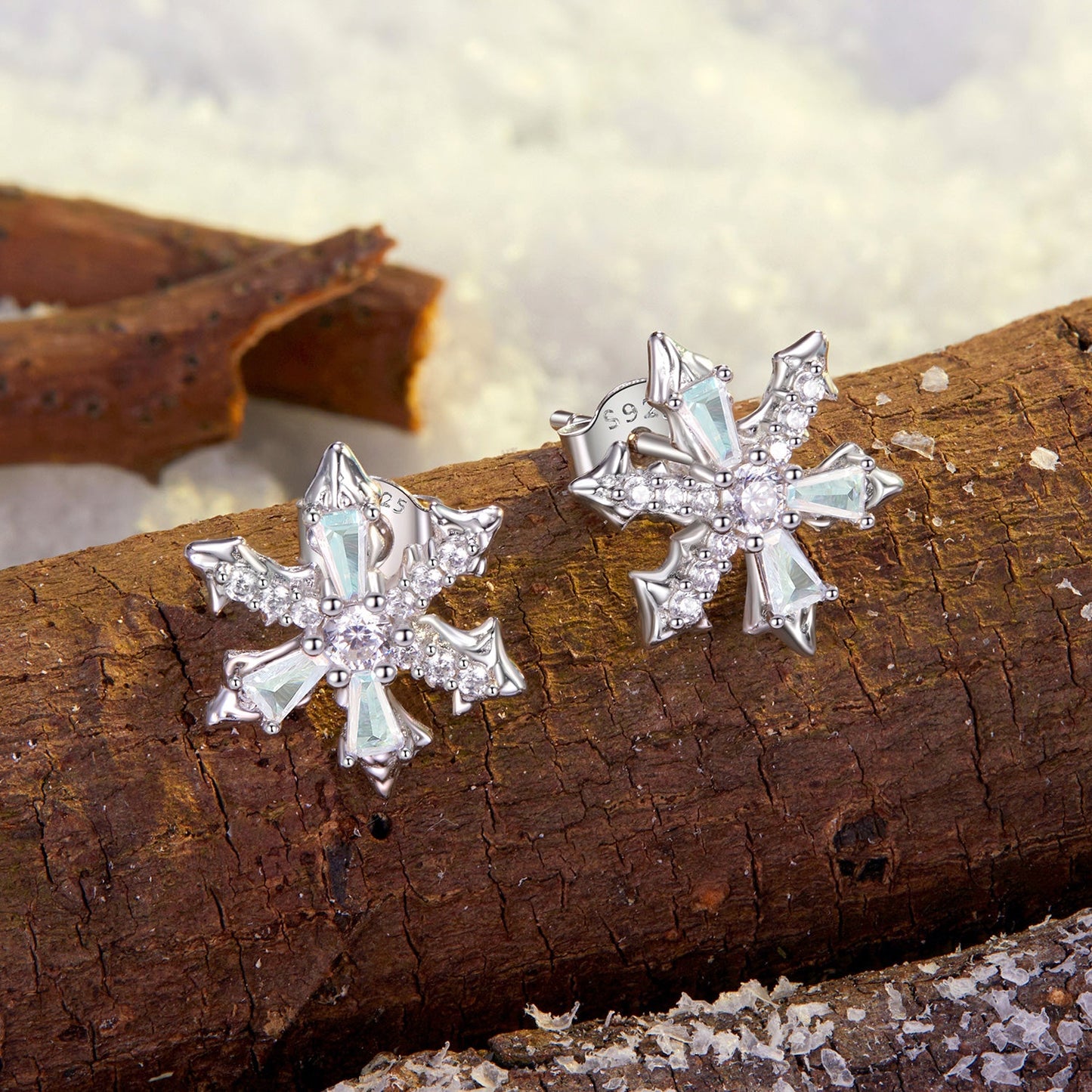 925 Sterling Silver Earrings with Plated White Gold and CZ