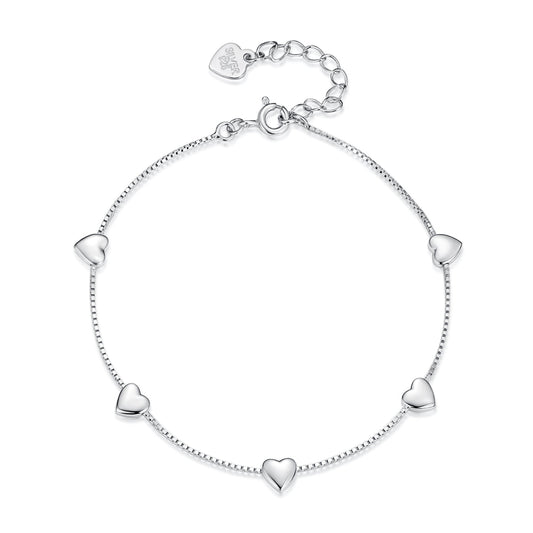 925 Sterling Silver Plated White Gold 17+3.5cm Heart-Shaped Bracelet for Women