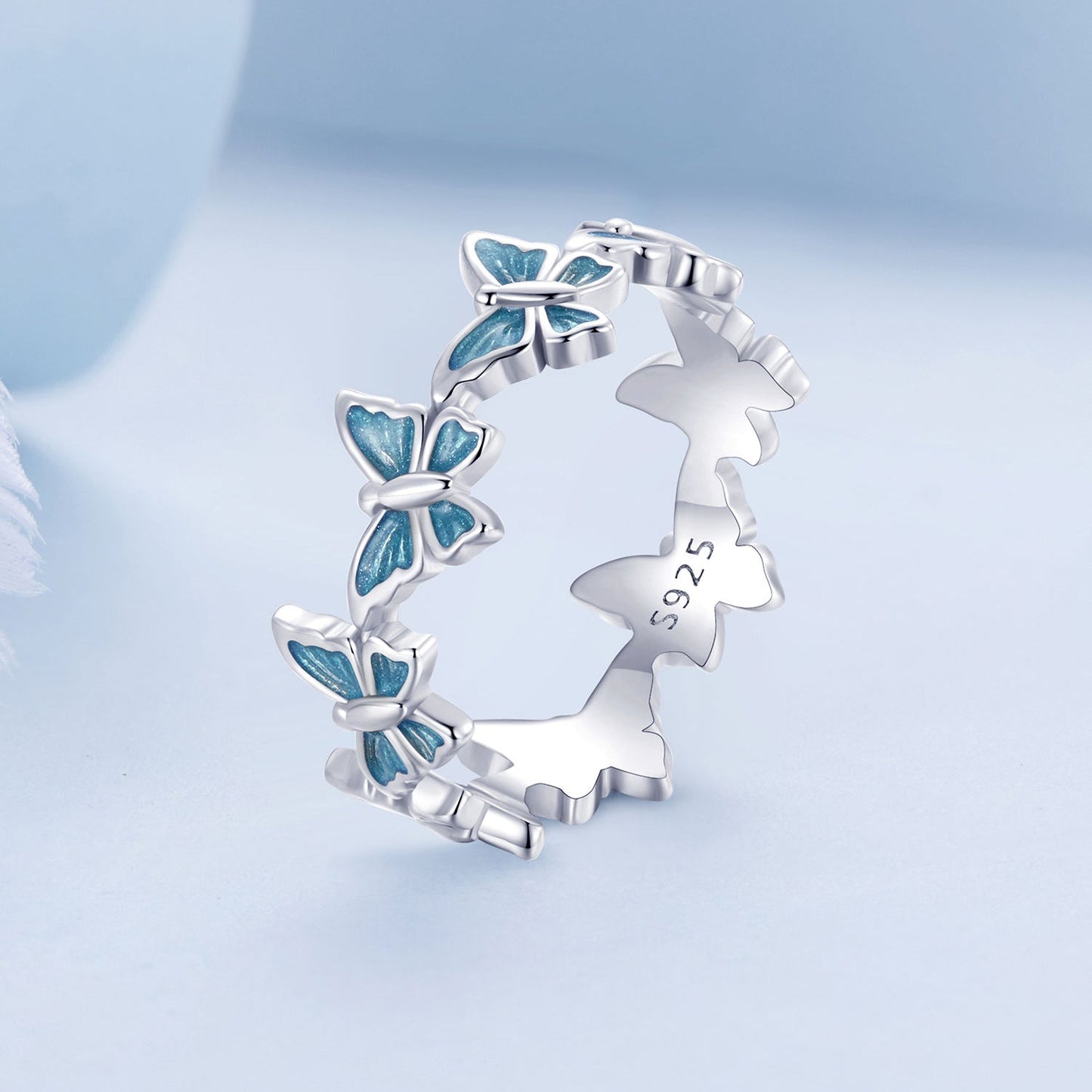 925 Sterling Silver Enamel Ring Size 6 for Women