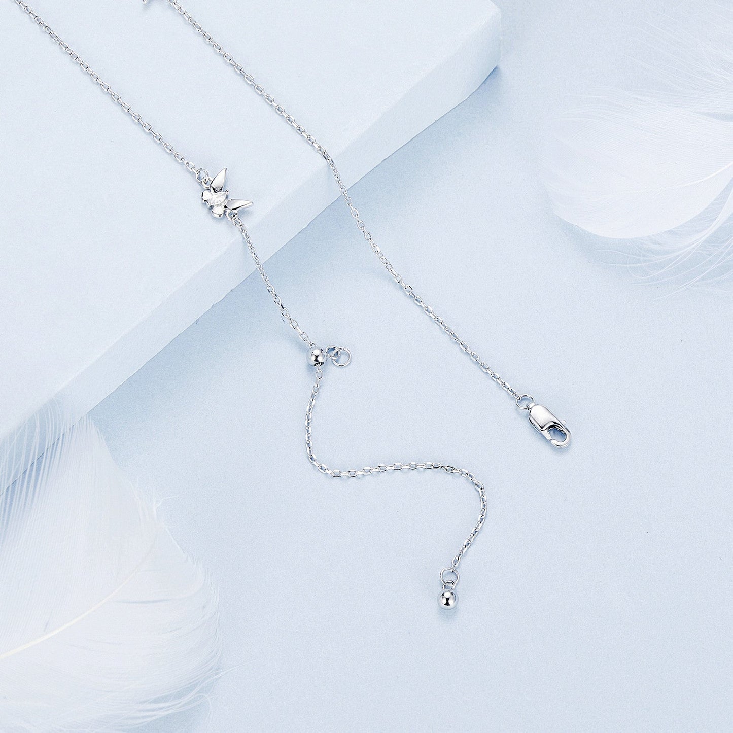 925 Sterling Silver Adjustable Necklace with White Gold Plating