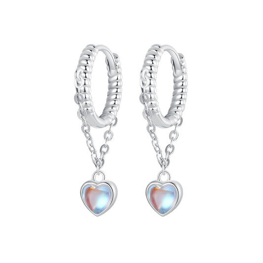 925 Sterling Silver White Gold Plated Moonstone Earrings 23x5mm for Women