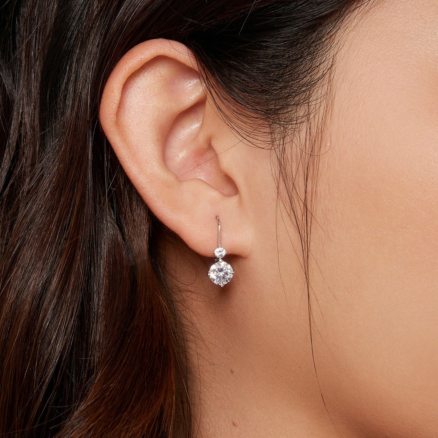 925 Sterling Silver Moissanite Earring with Pavé Setting, 6.5mm, for Women
