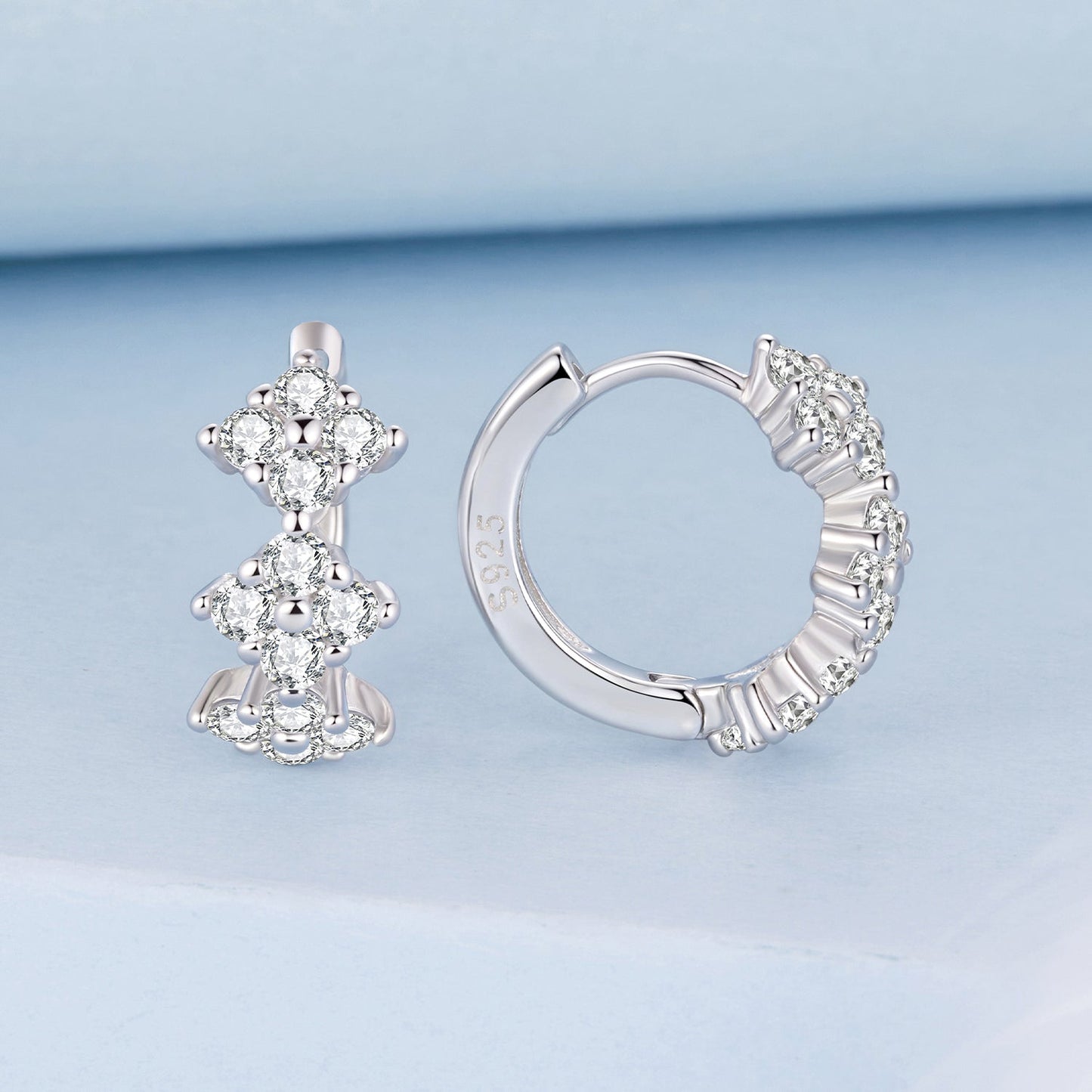 925 Sterling Silver Earrings with Pavé Setting CZ - 1.2*0.65cm, White Gold Plated for Women