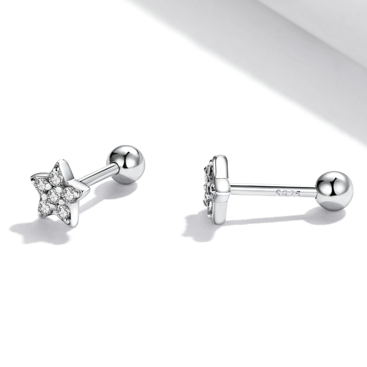 925 Sterling Silver Earrings with Pavé Setting CZ and Platinum Plating - 0.5cm for Women