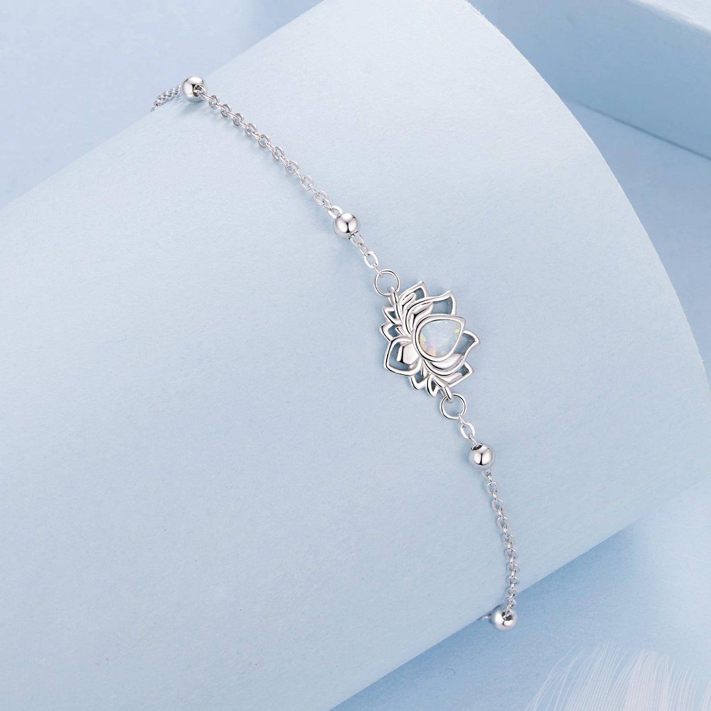 925 Sterling Silver White Gold Plated Bracelet with Synthetic Opal - Length 15+6cm for Women
