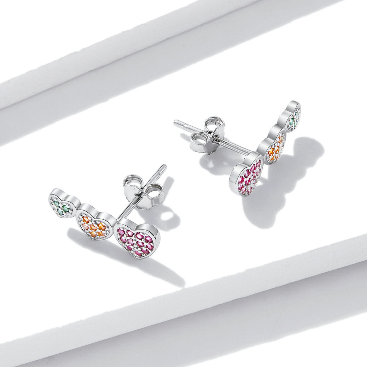 925 Sterling Silver Earrings with Pavé Setting and Plated Platinum, Size: 0.5*1.3cm, Women