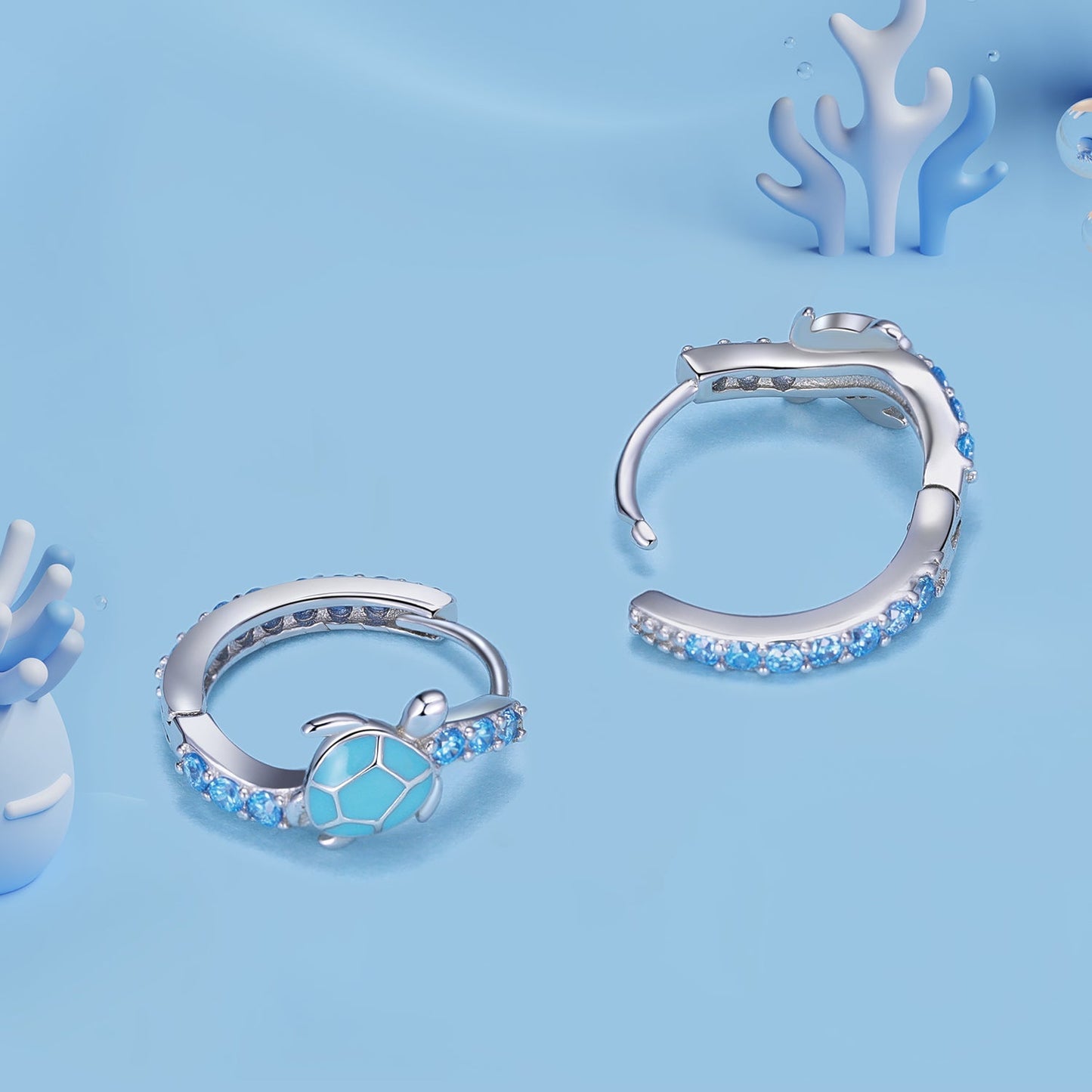 925 Sterling Silver Enamel CZ Earrings 14x6mm for Women