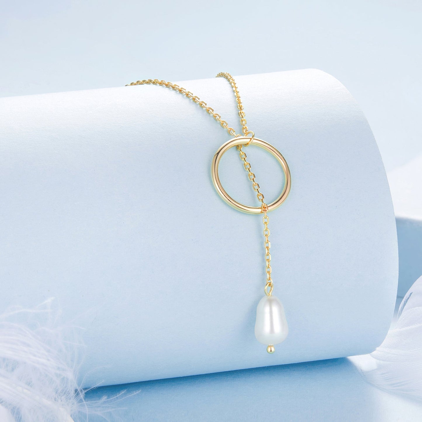 925 Sterling Silver Necklace with Gold Plated Freshwater Pearl - 60cm Length