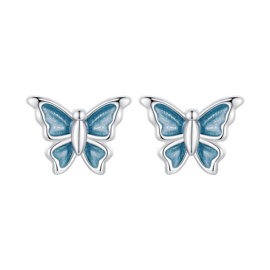 S925 Sterling Silver Earrings with Enamel Process, 6*8mm, Plated Platinum for Women