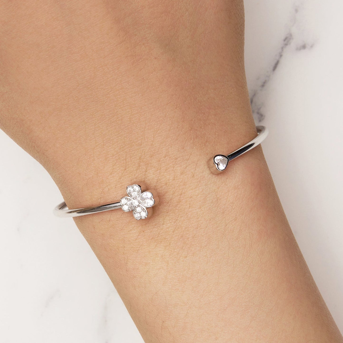 925 Sterling Silver Bracelet with Pavé Setting CZ, Inner Diameter 550mm, 2.0mm Wide, Unisex