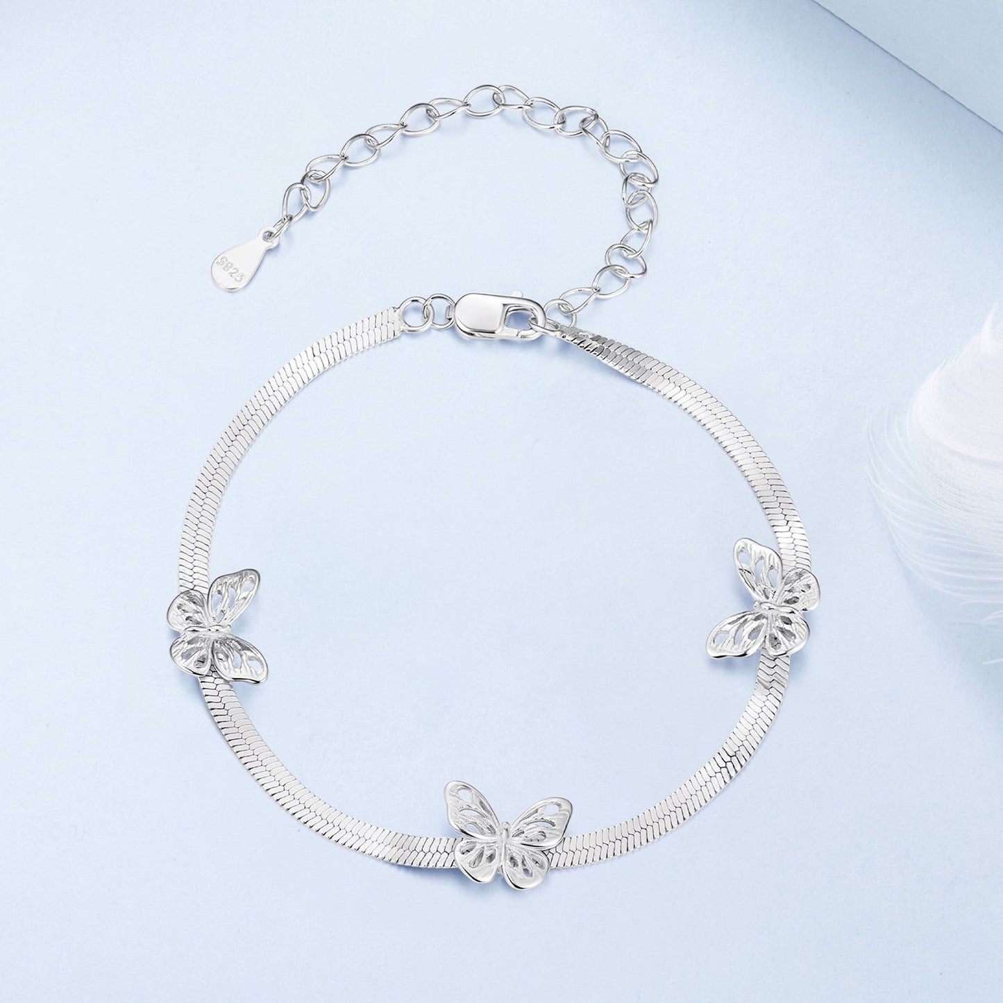 925 Sterling Silver Plated White Gold Adjustable Bracelet for Women