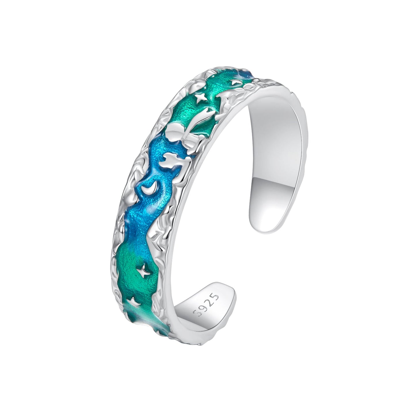 925 Sterling Silver Enamel White Gold Plated 5mm Ring