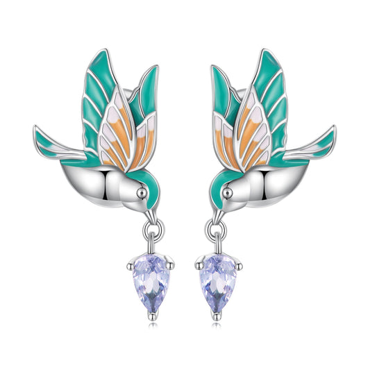 925 Sterling Silver Enamel Pavé Setting CZ Earrings