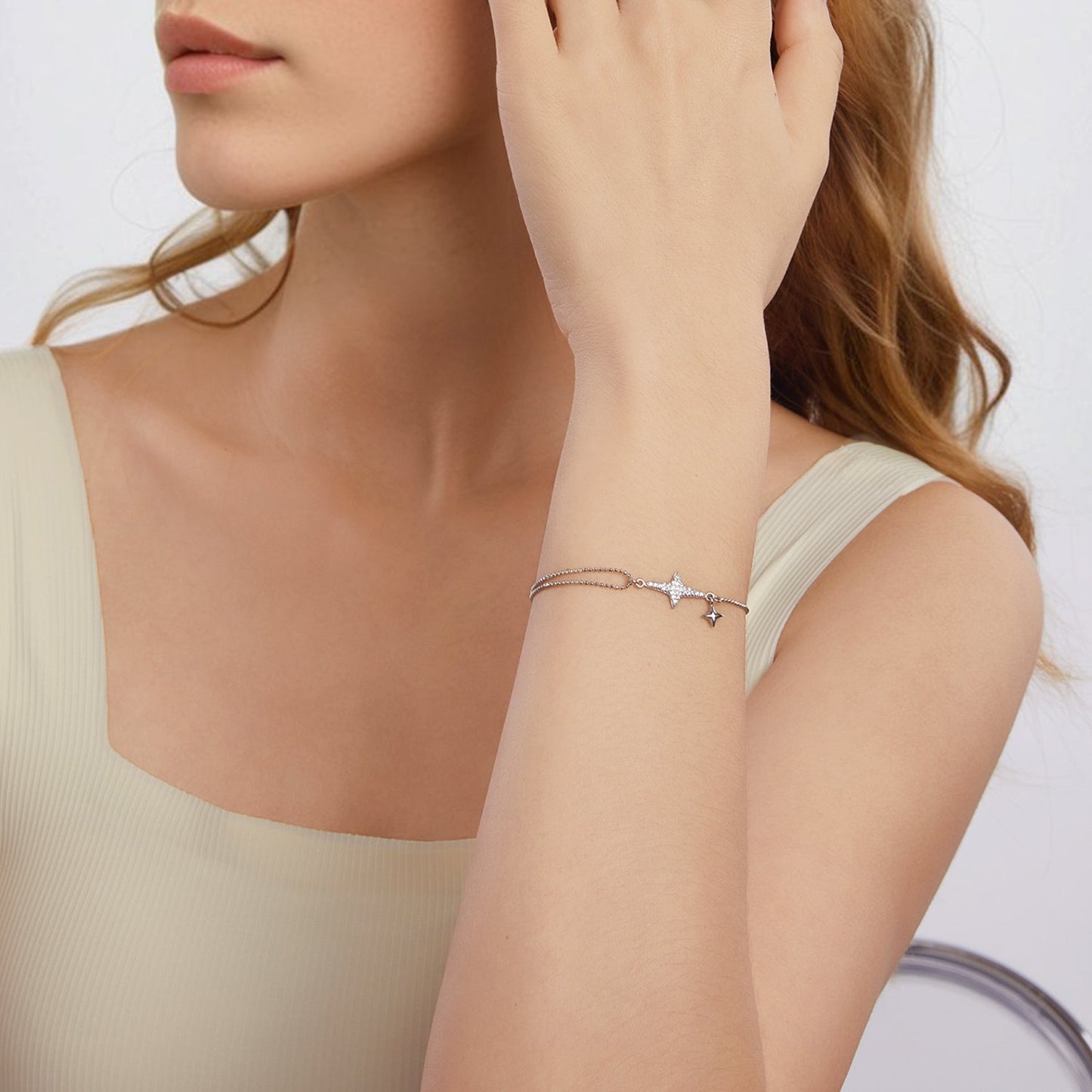925 Sterling Silver & White Gold Plated Pave Setting CZ Bracelet 15+6cm