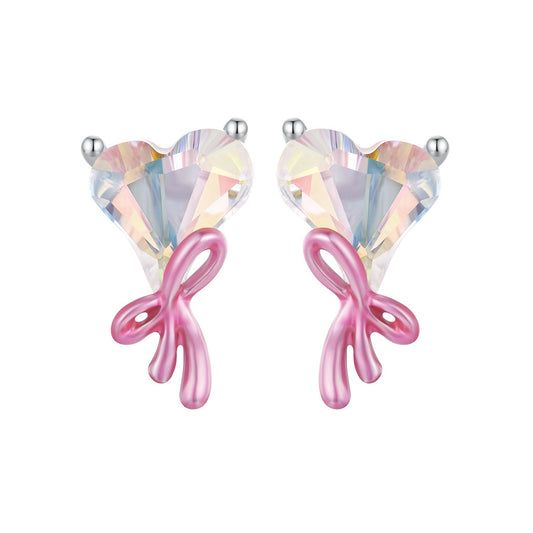 925 Sterling Silver Enamel Earrings with Transparent Glass for Women