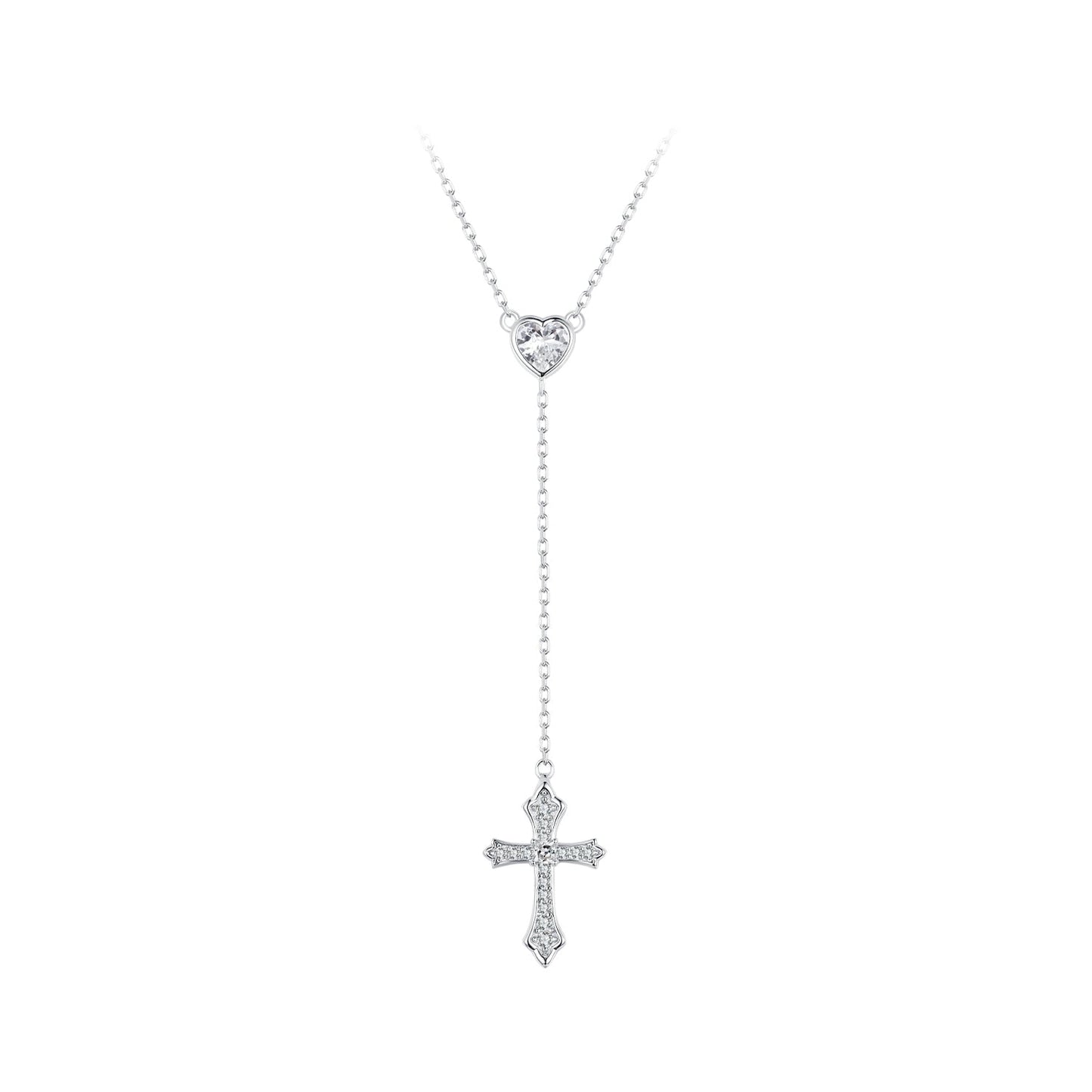 925 Sterling Silver White Gold Plated Necklace with CZ Pavé Setting for Women