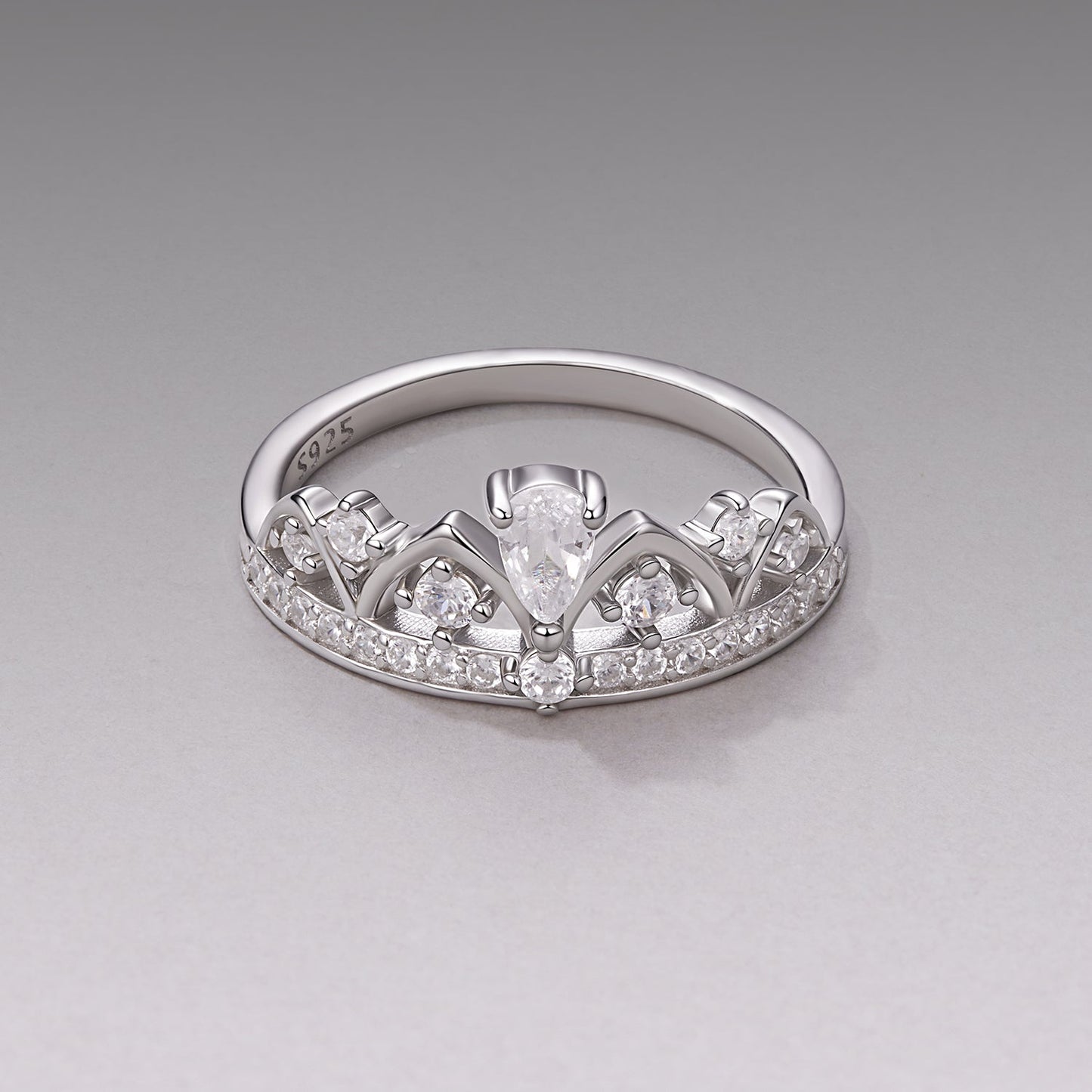 925 Sterling Silver Pavé Setting CZ White Gold Plated Ring Size 6 for Women