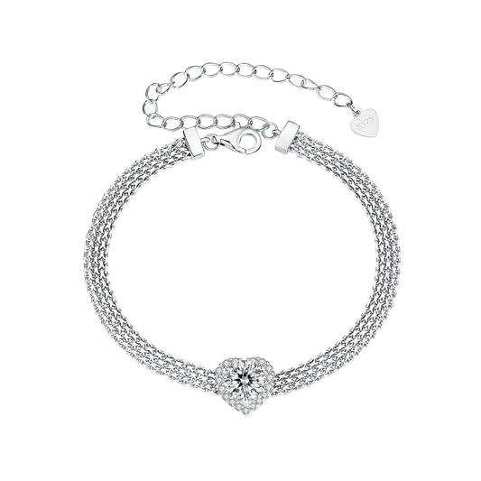925 Sterling Silver & 1 Carat Moissanite & CZ White Gold Plated Bracelet for Women