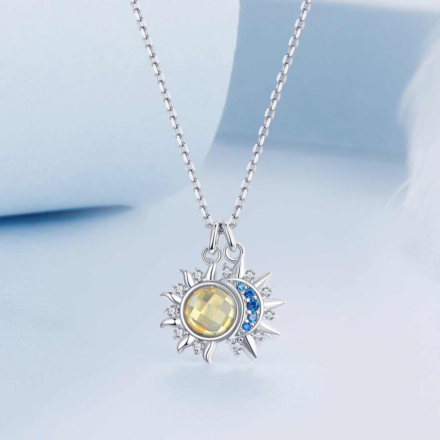925 Sterling Silver Necklace with Transparent Glass and Pavé Setting CZ - Length 450mm