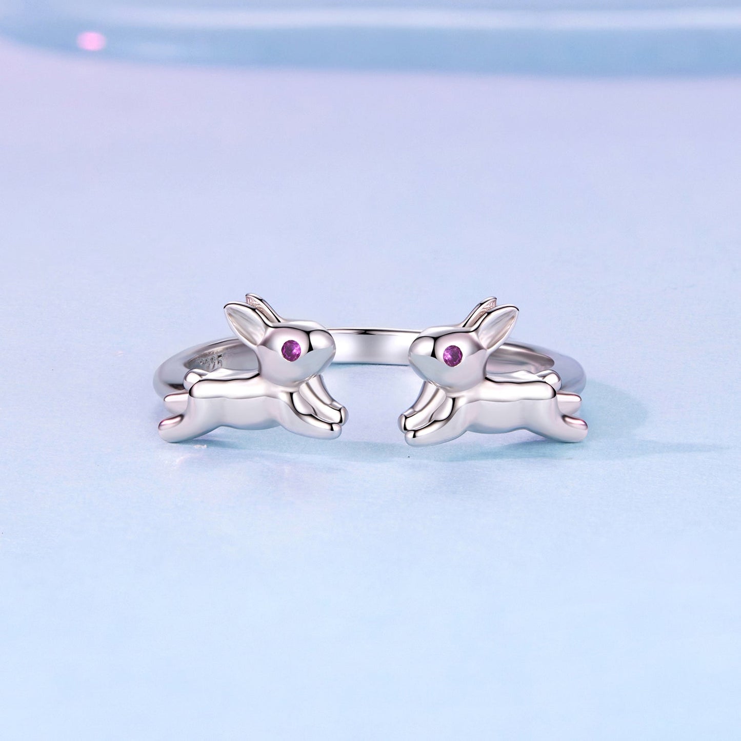 925 Sterling Silver Rabbit Ring with Pavé Setting CZ in White Gold for Women