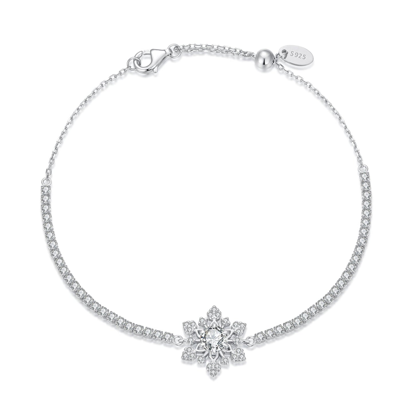 925 Sterling Silver Adjustable Bracelet with Pavé Setting CZ and White Gold Plating for Women