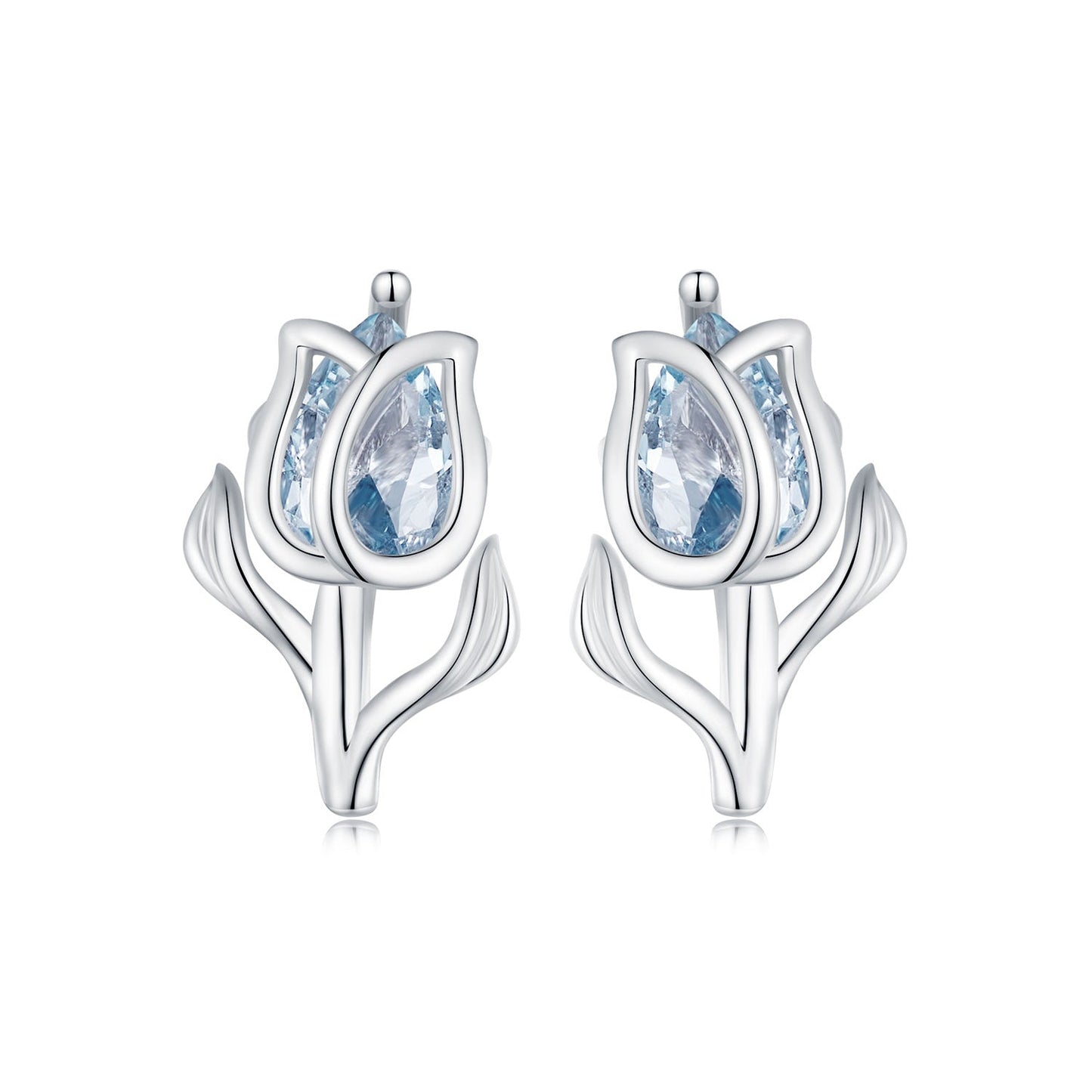 925 Sterling Silver Synthetic Spinel Earrings with Platinum Plating - 12x7mm