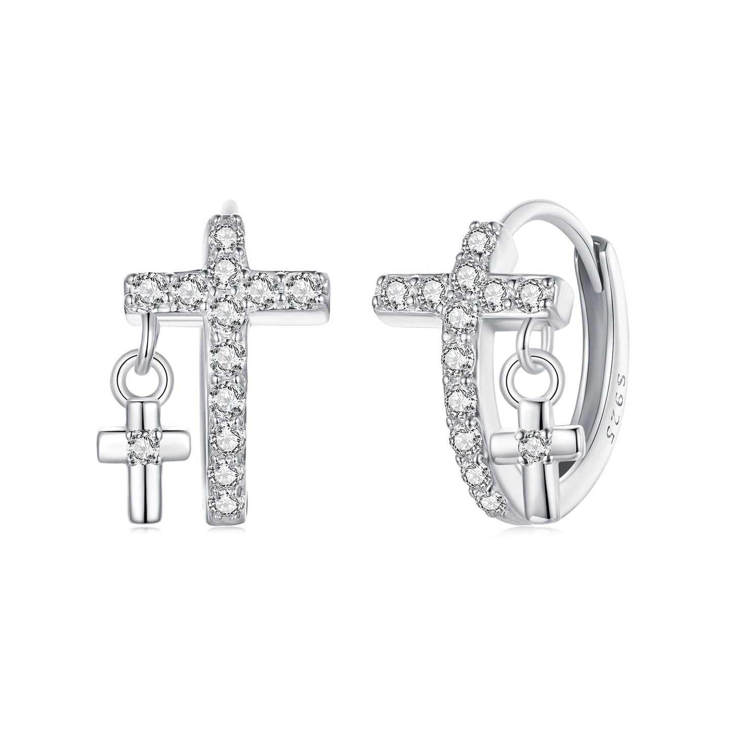 925 Sterling Silver Earrings with Pavé Setting CZ in White Gold, Size 13*8mm for Women