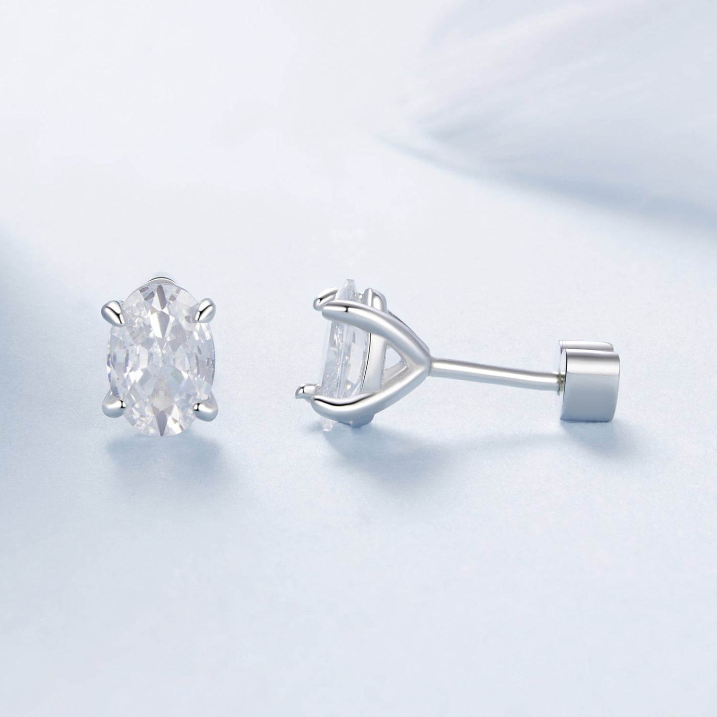 925 Sterling Silver Earrings with Pavé Setting CZ, 0.7*0.5cm, for Women