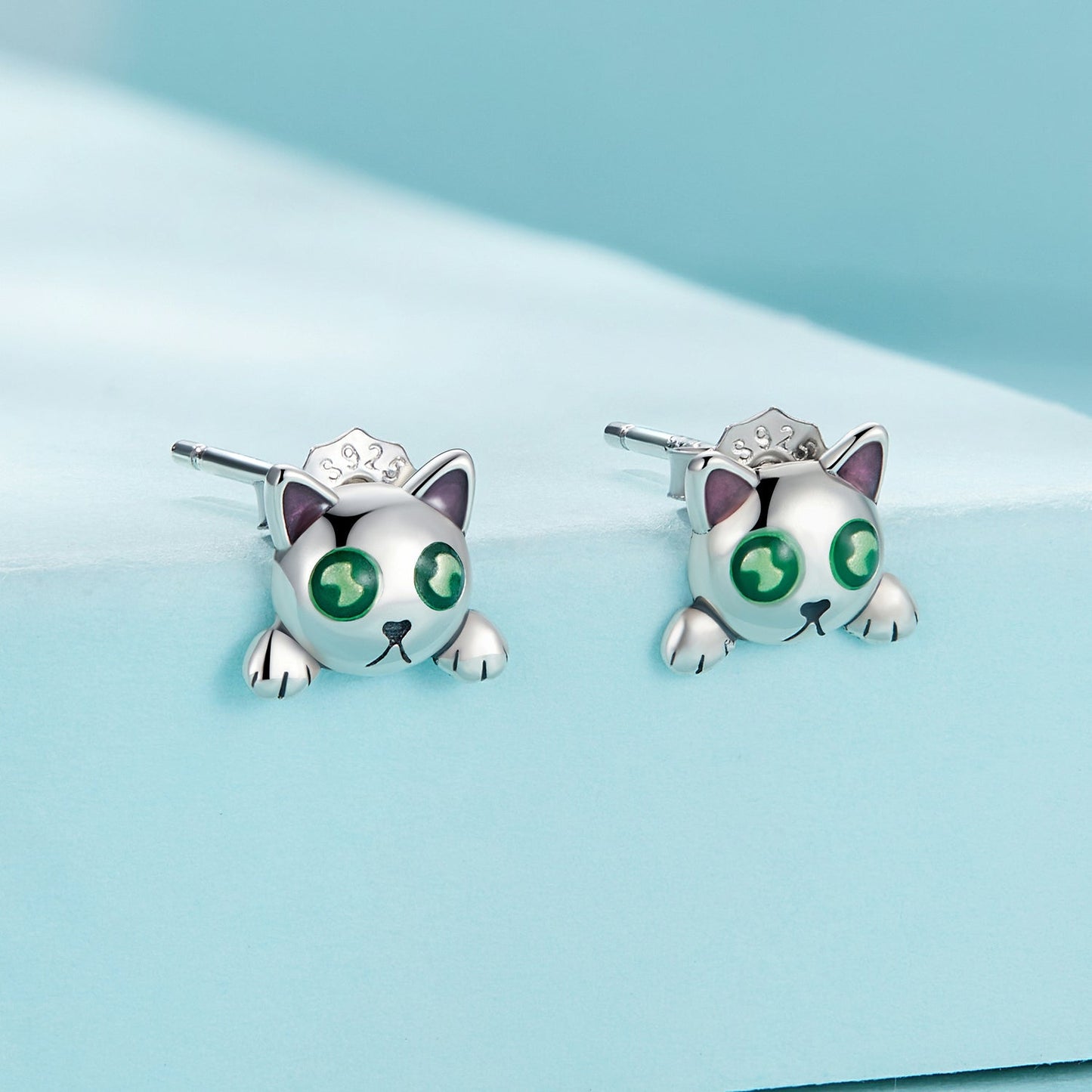 925 Sterling Silver Earrings with Enamel in Oxidized Finish