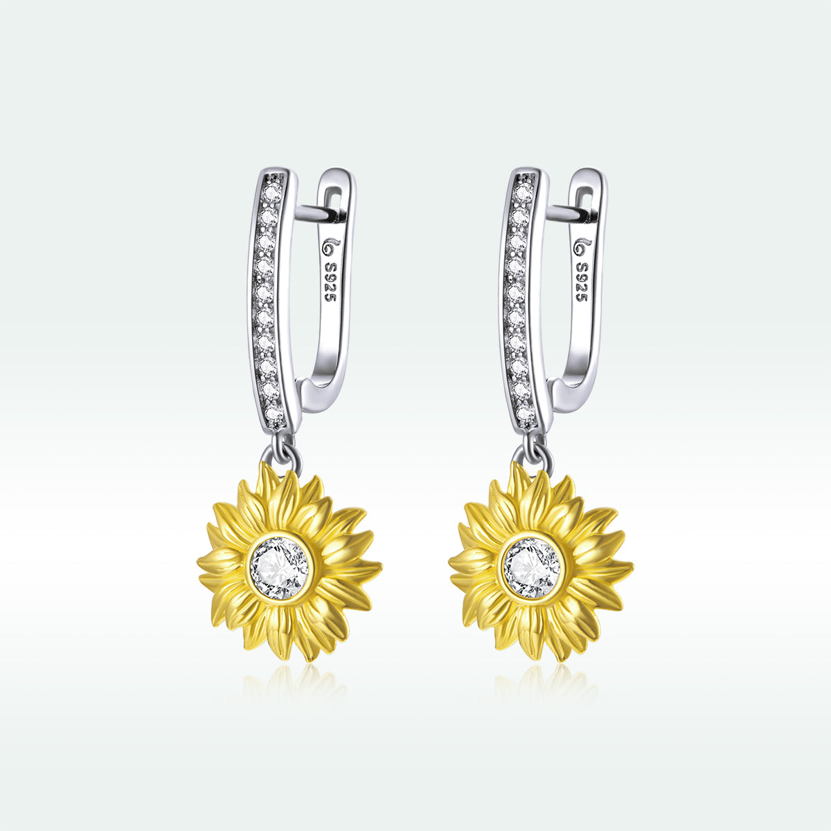 S925 Sterling Silver Plated Gold Pavé Setting CZ Earrings