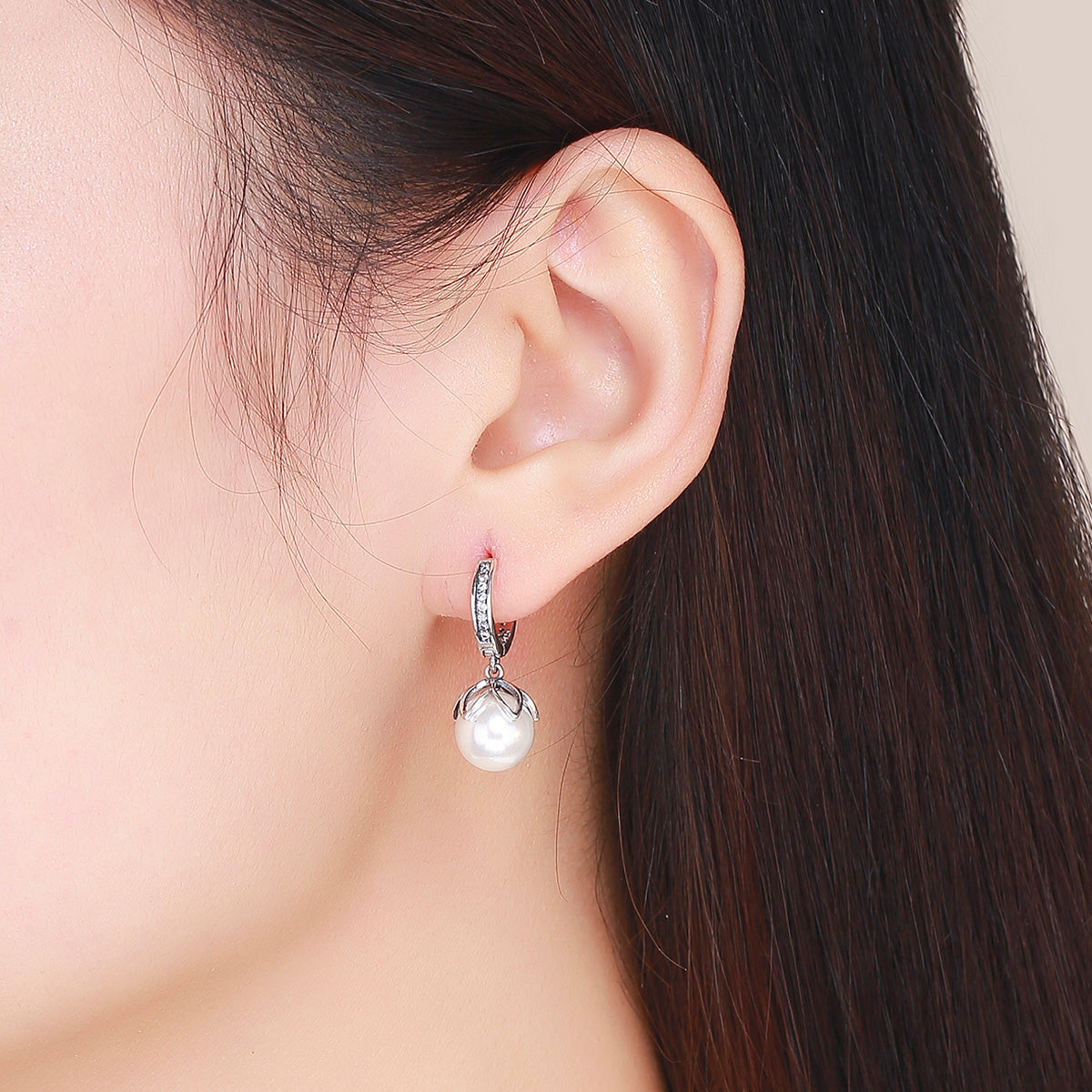 925 Sterling Silver Earrings with Quality Shell Pearl and CZ for Women