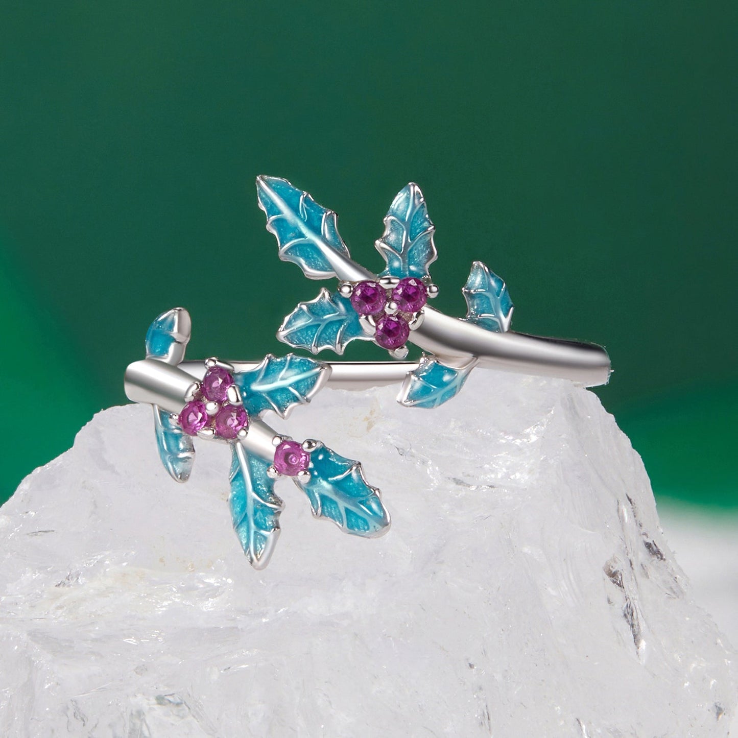 925 Sterling Silver Enamel White Gold Plated Ring with CZ for Women
