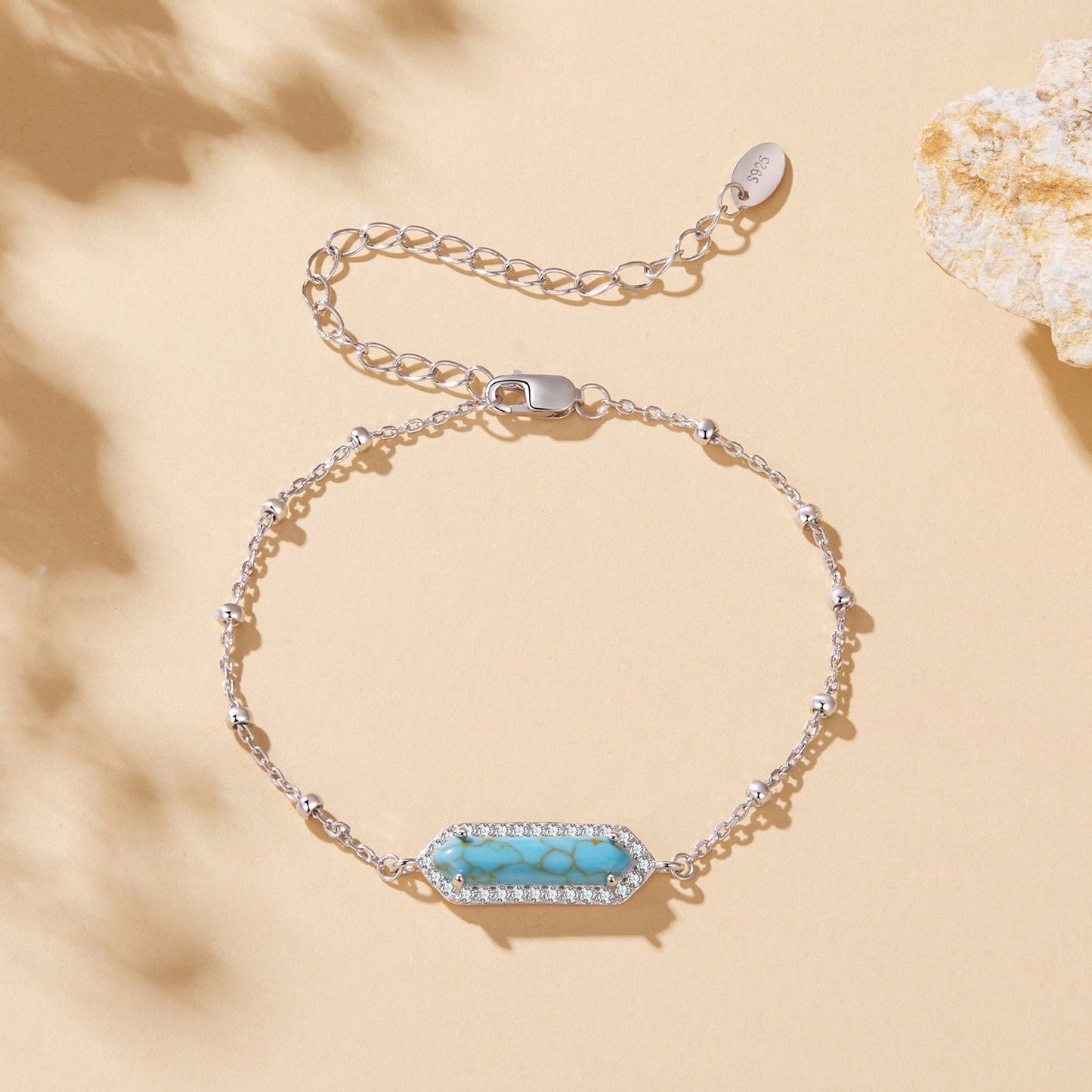 925 Sterling Silver White Gold Plated Bracelets with Synthetic Turquoise for Women