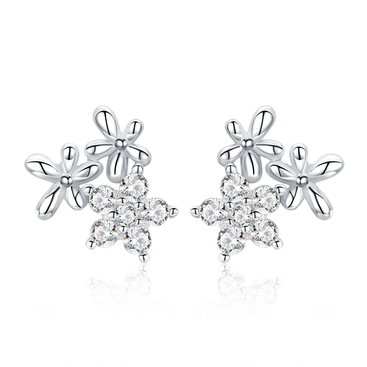 925 Sterling Silver Earrings with CZ in Pavé Setting, 0.6*0.7cm for Women