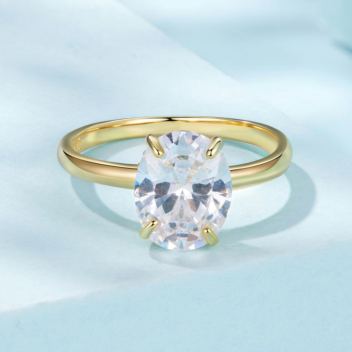 925 Sterling Silver 3.5 Carat Oval Zircon Ring with White Gold Plating for Women
